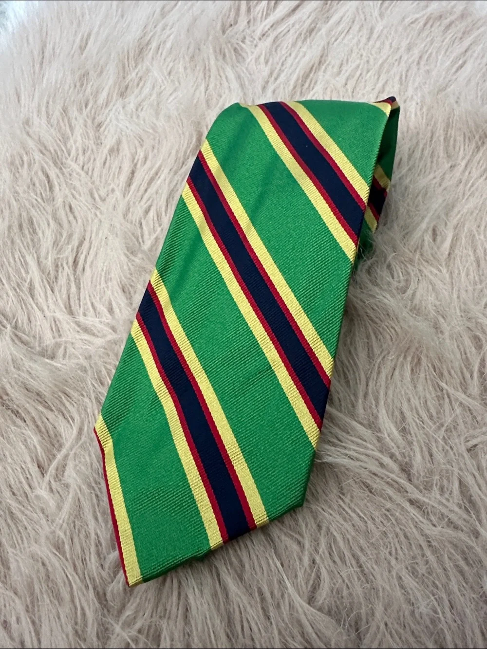 Polo by Ralph Lauren Green Tie with Yellow and Navy Stripe Pattern